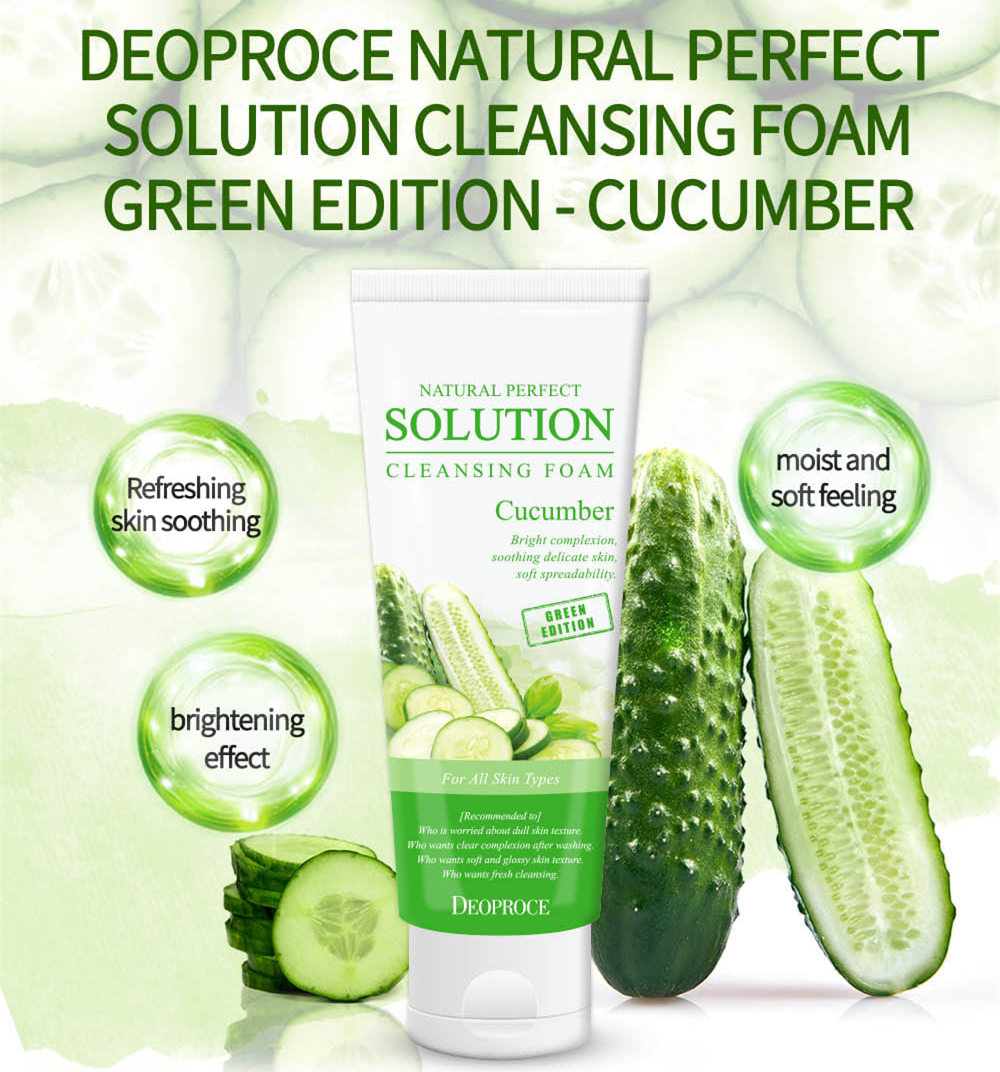 Deoproce Natural Perfect Cleansing Foam - Cucumber - MyBeautySources